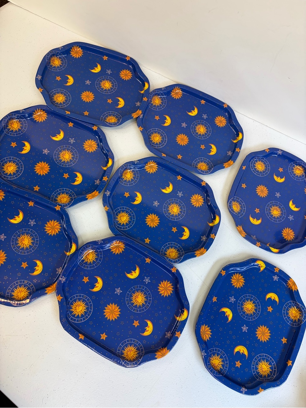 Vintage 90s Celestial Small Tin Trinket Tray Hartin Blue Sun Moon Stars whimsy